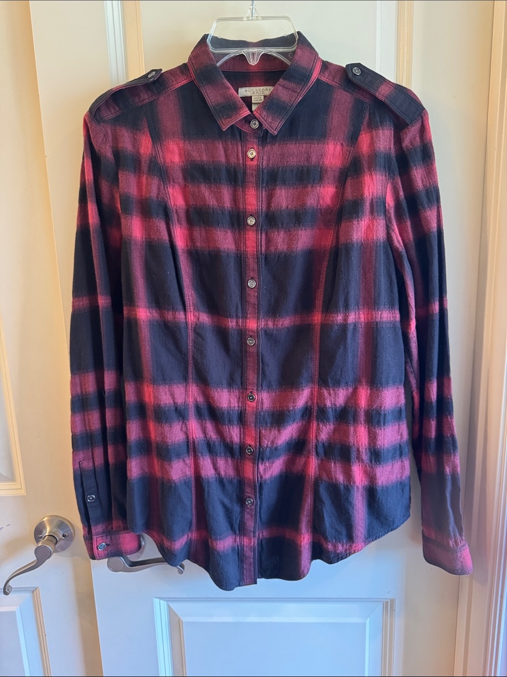 Burberry Black and Red Plaid Button-Down Shirt